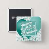 Happy Birthday - 100. Zahlenmuster Aquamarin/weiß Button (Vorne & Hinten)