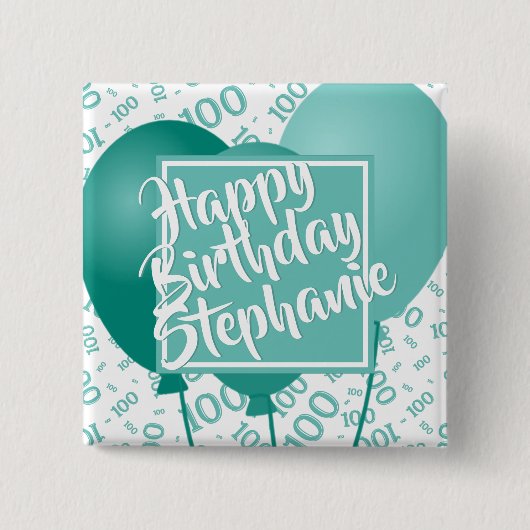 Happy Birthday - 100. Zahlenmuster Aquamarin/weiß Button (Vorderseite)