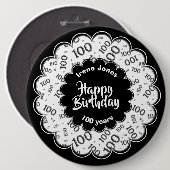 Happy Birthday, 100th Black/White Number Pattern Button (Vorne & Hinten)