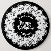 Happy Birthday, 100th Black/White Number Pattern Button (Vorderseite)