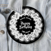 Happy Birthday, 100th Black/White Number Pattern Button (Beispiel)