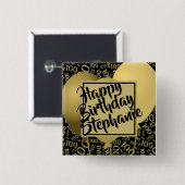 Happy Birthday - 100th Number Pattern Black/Gold Button (Vorne & Hinten)