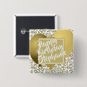 Happy Birthday - 100th Number Pattern White/Gold Button (Vorne & Hinten)
