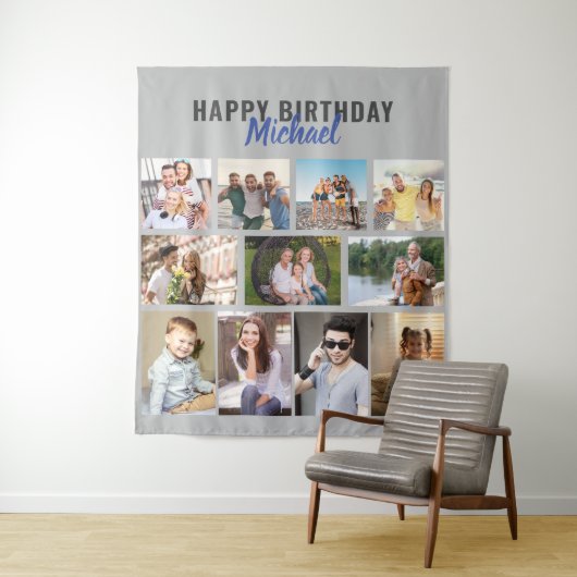 Happy Birthday 11 Foto Collage Personalisiert Wandteppich (Beispiel)