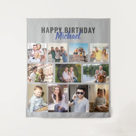 Happy Birthday 11 Foto Collage Personalisiert Wandteppich (Vorderseite)
