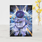 Happy Birthday 13th, Robot Cat, Techno Modern Karte (Gelbe Blume)
