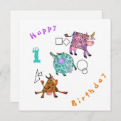 Happy Birthday 1 Card Colorful Geometric Cows (Vorne/Hinten)