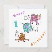 Happy Birthday 1 Card Colorful Geometric Cows (Vorderseite)