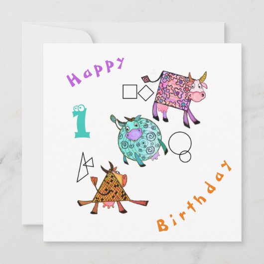 Happy Birthday 1 Card Colorful Geometric Cows (Vorderseite)