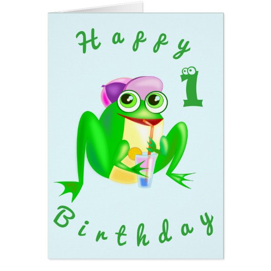 Happy Birthday 1 Card mit Happy Party Frog (Vorne)