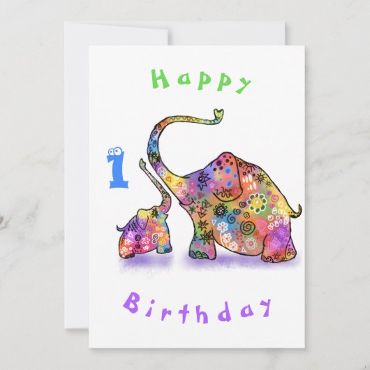 Happy Birthday 1 - Happy Mother and Baby Elephant (Vorderseite)