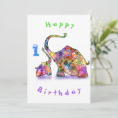 Happy Birthday 1 - Happy Mother and Baby Elephant (Stehend Vorderseite)
