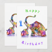 Happy Birthday 1 - Happy Mother and Baby Elephant (Vorne/Hinten)