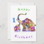 Happy Birthday 1 - Happy Mother and Baby Elephant<br><div class="desc">Individuell anpassbarer Geburtstag - Jahr hinzufügen / Text / Name - Fröhliche Mutter und Baby Elephant - Niedliche Tiere für die Liebe Zeichnend Familie - Wählen / Ihren einzigartigen Text / Farbe hinzufügen - Ihr einzigartiges Geschenk machen - Größe ändern und verschieben oder entfernen und Elemente mit dem Anpassungstool hinzufügen...</div>