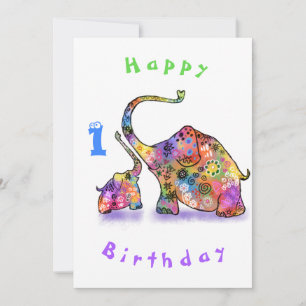 Happy Birthday 1 - Happy Mother and Baby Elephant