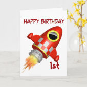 Happy Birthday 1. Rocket Ship Thema Karte (Gelbe Blume)