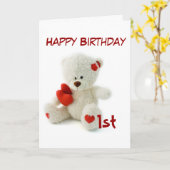 Happy Birthday 1. Teddy Bären Thema Karte (Gelbe Blume)