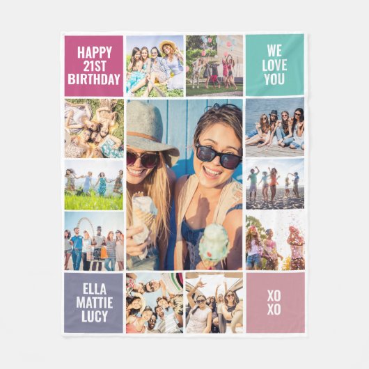 Happy Birthday 21. Foto Collage Fleecedecke (Vorderseite)