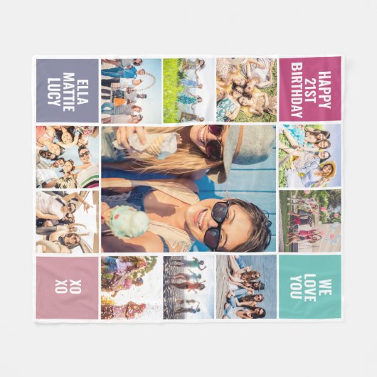 Happy Birthday 21. Foto Collage Fleecedecke (Vorderseite (Horizontal))