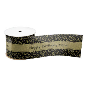 "Happy Birthday" 40 Zahlenmuster Gold und Schwarz Satinband