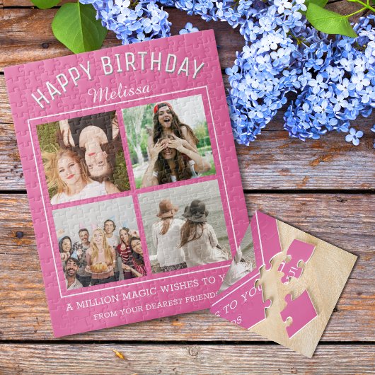 Happy Birthday 4 Foto Collage Bester Freund Pink Puzzle