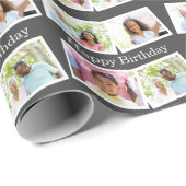 Happy Birthday 4 Foto Collage Muster Grau Geschenkpapier (Rolleneckpunkt)