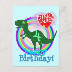 Happy Birthday 4 Years T-Rex Dino Postcard Postkarte