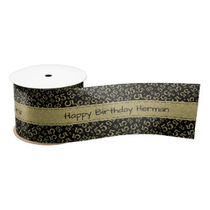 "Happy Birthday" 55 Zahlenmuster Schwarz/Gold Satinband