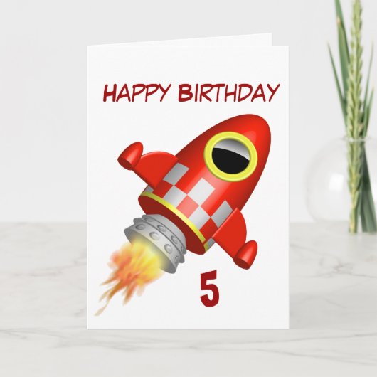 Happy Birthday 5. Little Rocket Thema Karte (Vorderseite)