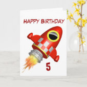 Happy Birthday 5. Little Rocket Thema Karte (Gelbe Blume)
