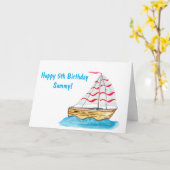Happy Birthday 5th Watercolor Segelboot Karte (Gelbe Blume)