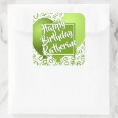 Happy Birthday - 60 Muster Grün/Weiß Quadratischer Aufkleber (Tasche)