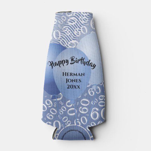 Happy Birthday 60. Number Pattern Blau und Weiß Flaschenkühler (Vorderseite)