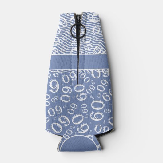 Happy Birthday 60. Number Pattern Blau und Weiß Flaschenkühler (Rückseite)