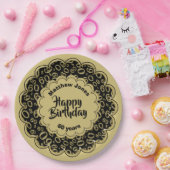 Happy Birthday 60. Schwarz/Gold Zahlenmuster Pappteller (Party)