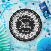 Happy Birthday 60. Schwarz/Weiß Zahlenmuster Pappteller (Party)