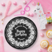 Happy Birthday 60. Schwarz/Weiß Zahlenmuster Pappteller (Party)