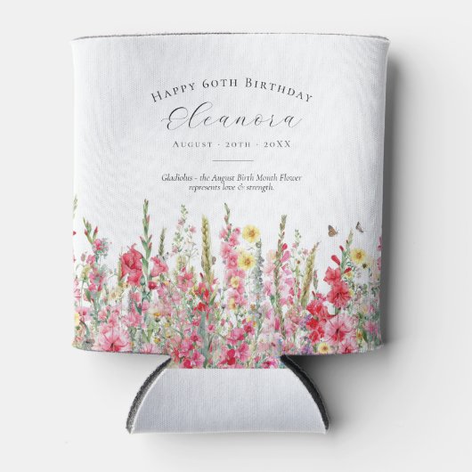 Happy Birthday 60th August Birth Flower Custom Dosenkühler (Vorderseite)
