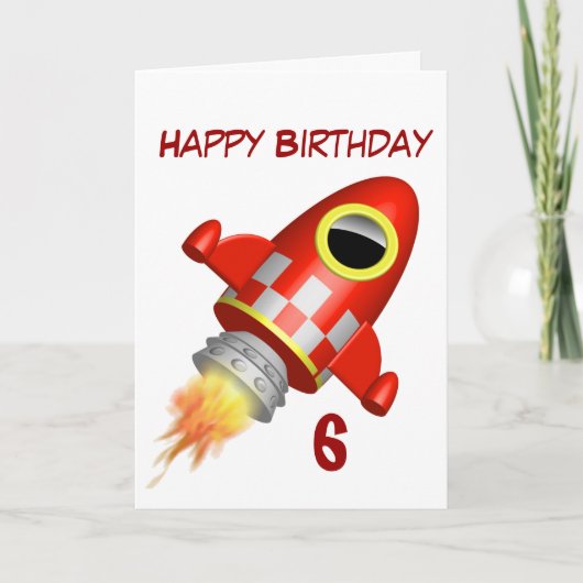 Happy Birthday 6. Little Rocket Thema Karte (Vorderseite)