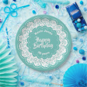 Happy Birthday 70. Aquamarin/White Number Pattern Pappteller (Party)