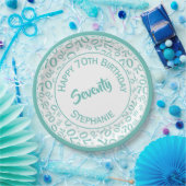 Happy Birthday 70. Aquamarin/White Number Pattern Pappteller (Party)