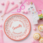 Happy Birthday 70. Coral/White Number Pattern Pappteller (Party)