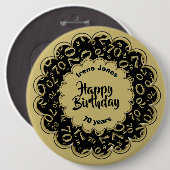 Happy Birthday, 70. Gold/Black Number Pattern Button (Vorne & Hinten)