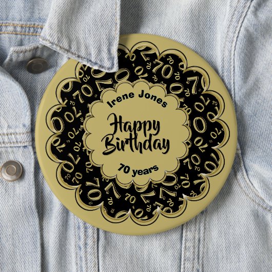 Happy Birthday, 70. Gold/Black Number Pattern Button (Beispiel)