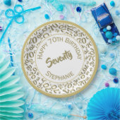 Happy Birthday 70. Gold/White Number Pattern Pappteller (Party)