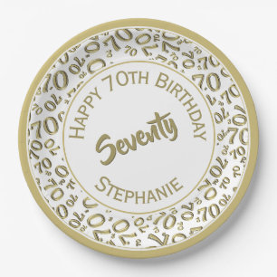 Happy Birthday 70. Gold/White Number Pattern Pappteller