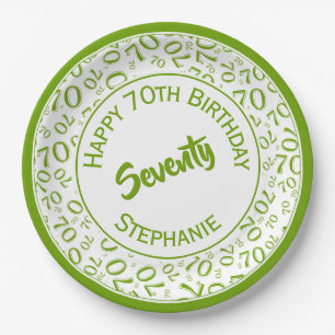 Happy Birthday 70. Green/White Number Pattern Pappteller