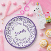 Happy Birthday 70. Lila/White Number Pattern Pappteller (Party)