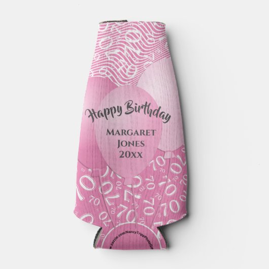 Happy Birthday 70. Number Pattern Pink und Weiß Flaschenkühler (Vorderseite)
