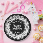 Happy Birthday 70. Schwarz/Weiß Zahlenmuster Pappteller (Party)